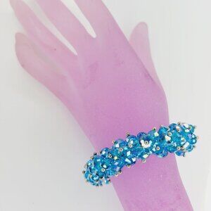 Blue Sparkling Glass Beads Elastic Stretch  Bling Bracelet
